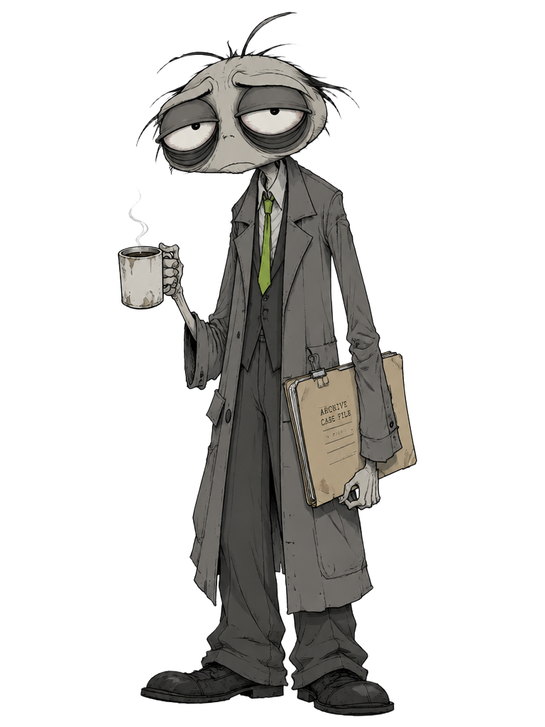 Tired archive analyst character